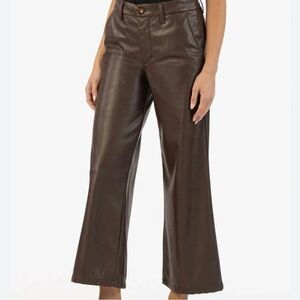 Kut from the Kloth Aubrielle Brown Faux Leather Wide Leg Ankle Trousers Size 16‎